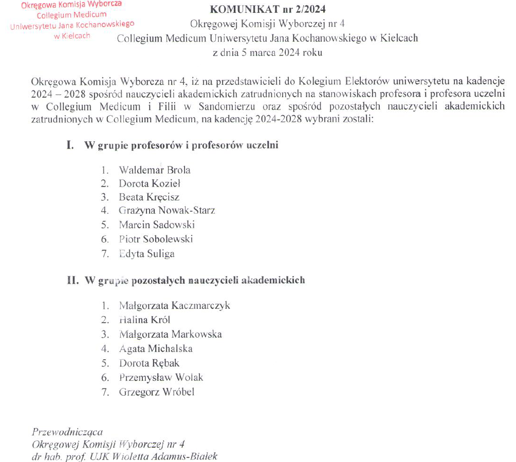 komunikat wyborczy 2024, pdf z opisem pod zdjęciem